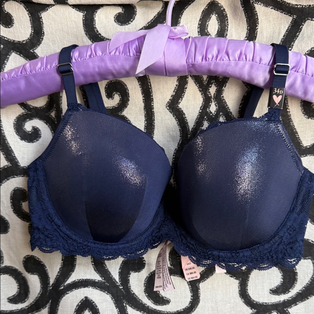 NWT Victoria's Secret 34D Dream Angels Lined Demi Navy Bra
